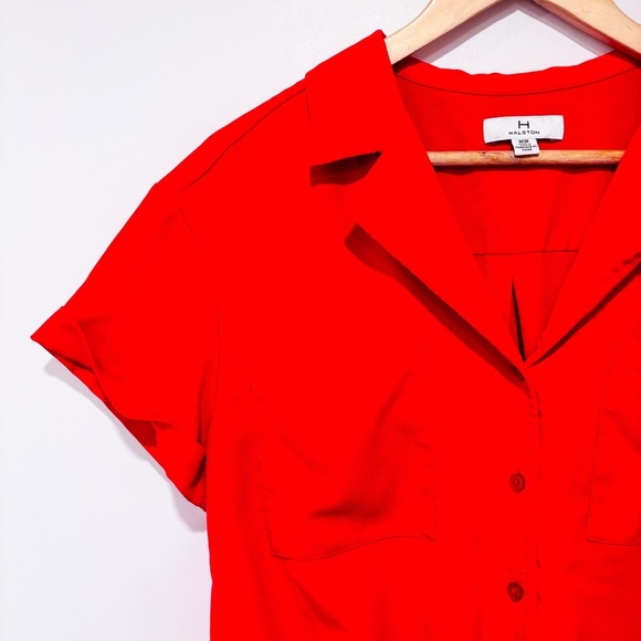 H BY HALSTON red button-down blouse with front tie | Medium * - Picture 2 of 6